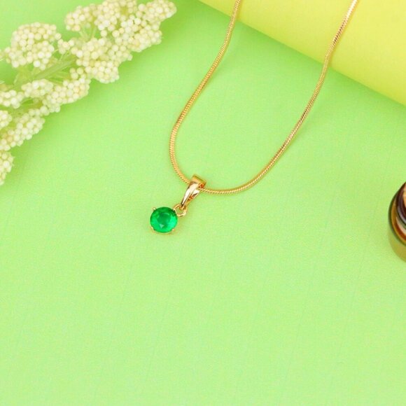 "Tiny Green Stone Pendant in Gold Plated Brass – Minimal Accent, XPPT1761 - Picture 14 of 14